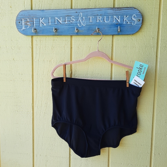 Penbrooke Swim Tummy Control Bikini Bottom Swimsuit Plus Size 20W Black NEW - Picture 1 of 9